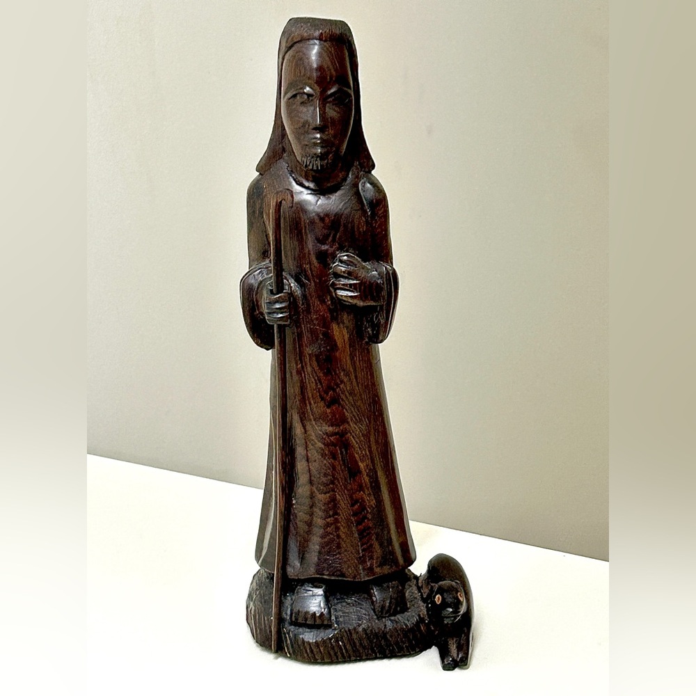 Vintage Ethiopian Artisan Hand Carved Ebony Wood African Shepherd Jesus Statue - Picture 9 of 16